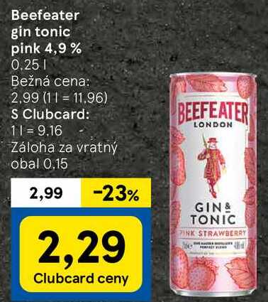 Beefeater gin tonic pink 4,9%, 0,25 l v akcii