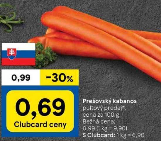 Prešovský kabanos, cena za 100 g 