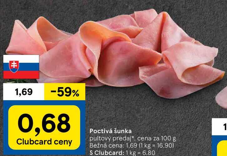 Poctivá šunka, cena za 100 g