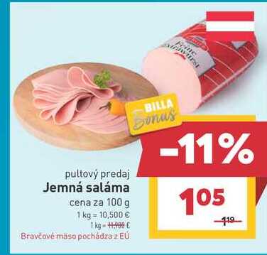 Jemná saláma cena za 100 g 