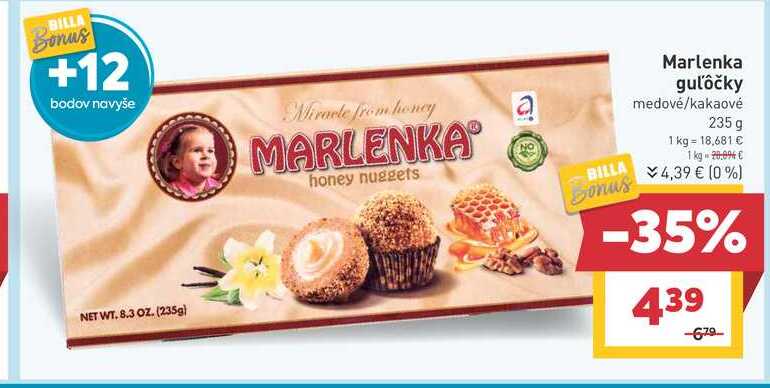 Marlenka guľôčky medové/kakaové 235 g 