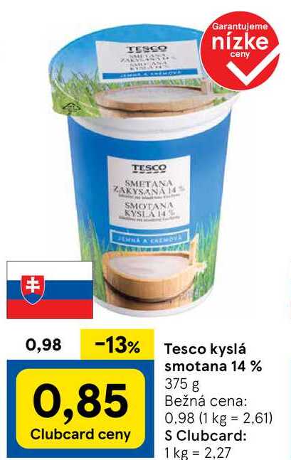 Tesco kyslá smotana 14 %, 375 g 