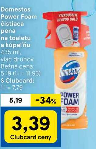 Domestos Power Foam čistiaca pena na toaletu a kúpeľňu, 435 ml