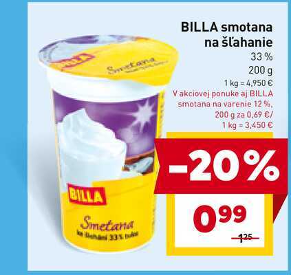 BILLA smotana na šľahanie 33% 200 g 