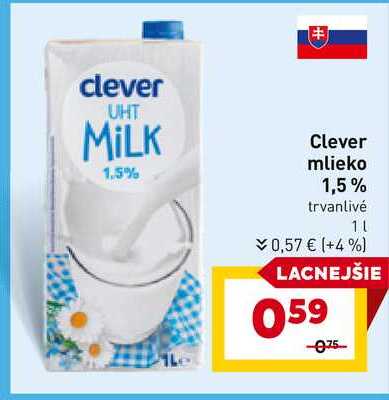 Clever mlieko 1,5% 1L