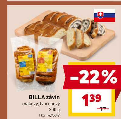 BILLA závin makový, tvarohový 200 g 