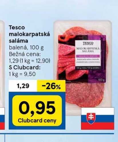 Tesco malokarpatská saláma balená, 100 g 