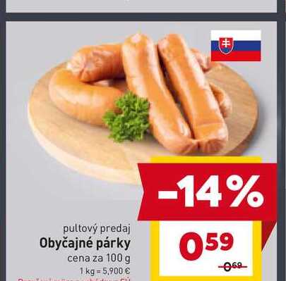 Obyčajné párky cena za 100 g