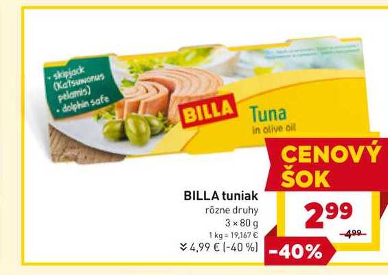 BILLA tuniak rôzne druhy 3 x 80 g