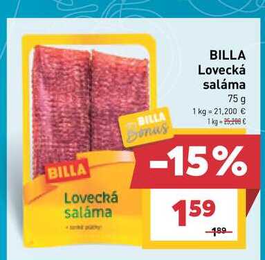 BILLA Lovecká saláma 75g 