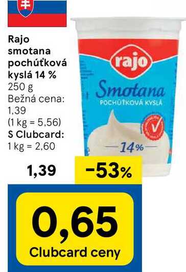 Rajo smotana pochúťková kyslá 14 %, 250 g