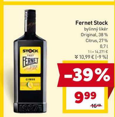 Fernet Stock 0,7 l, vybrané druhy 0.7l v akcii