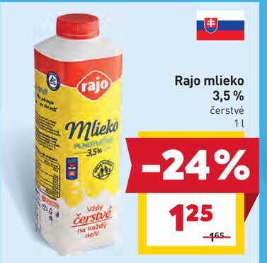 Rajo mlieko 3,5% čerstvé 1l v akcii