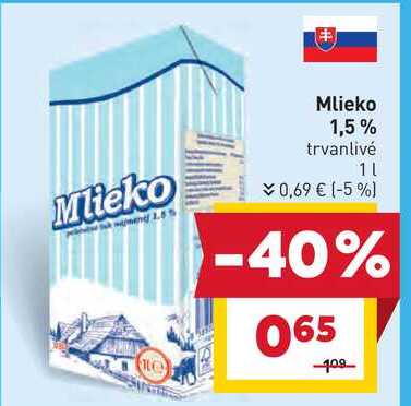 Mlieko 1,5% trvanlivé 1l v akcii