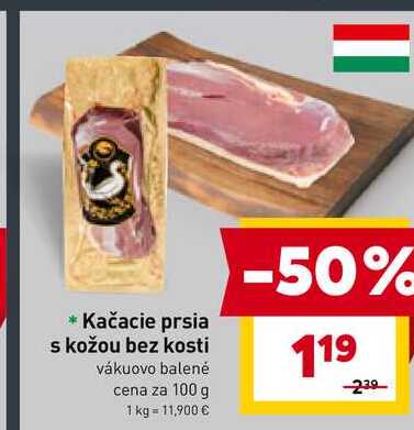 Kačacie prsia s kožou bez kosti vákuovo balené cena za 100 g 