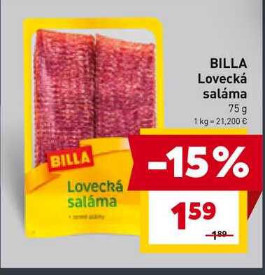 BILLA Lovecká saláma 75g