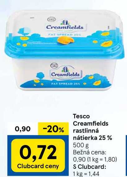 Tesco Creamfields rastlinná nátierka 25 %, 500 g