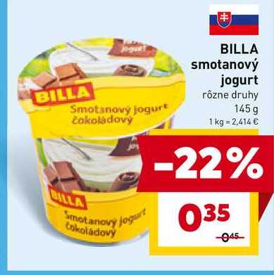 BILLA Smotanový jogurt rôzne druhy 145 g