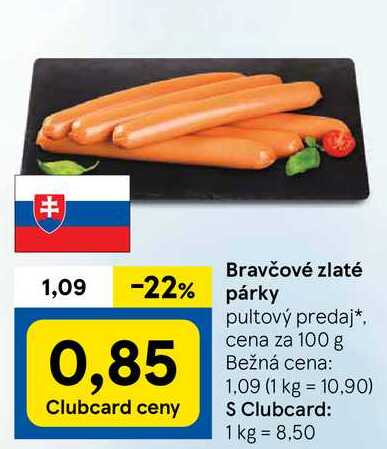 Bravčové zlaté párky, cena za 100 g