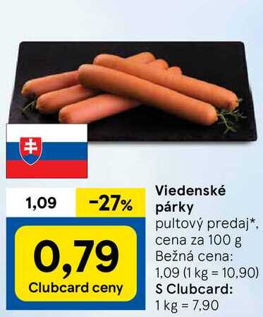 Viedenské párky, cena za 100 g 