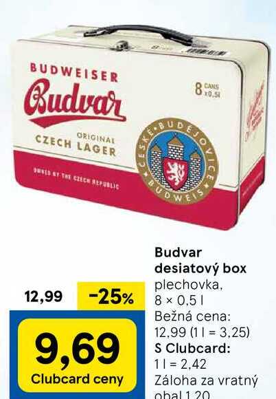 Budvar desiatový box, 8x 0,5 l