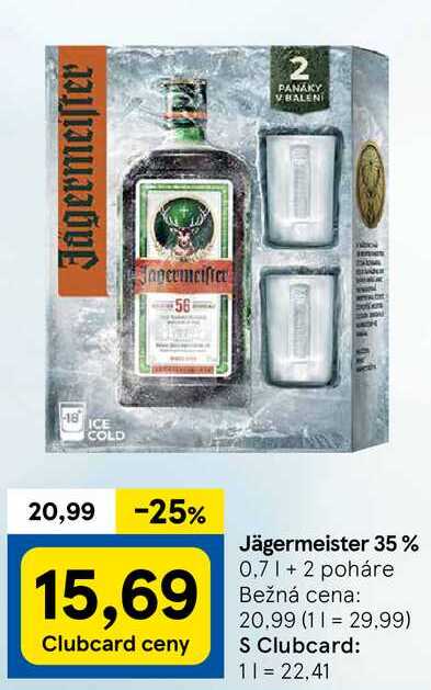 Jägermeister 35%, 0,7 l + 2 poháre  v akcii