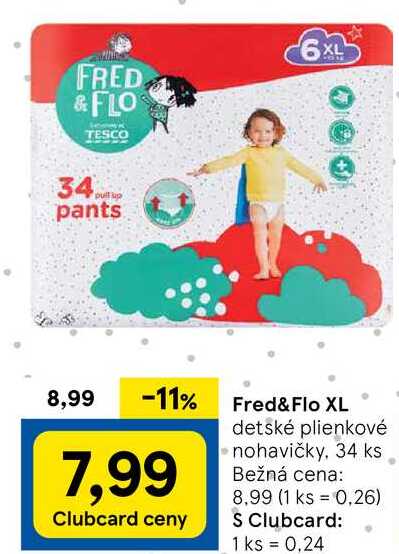 Fred&Flo XL detské plienkové nohavičky, 34 ks