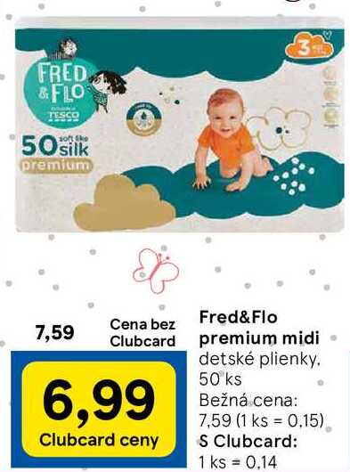 Fred&Flo premium midi detské plienky, 50 ks