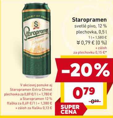 Staropramen svetlé pivo, 12% plechovka, 0,5 l 