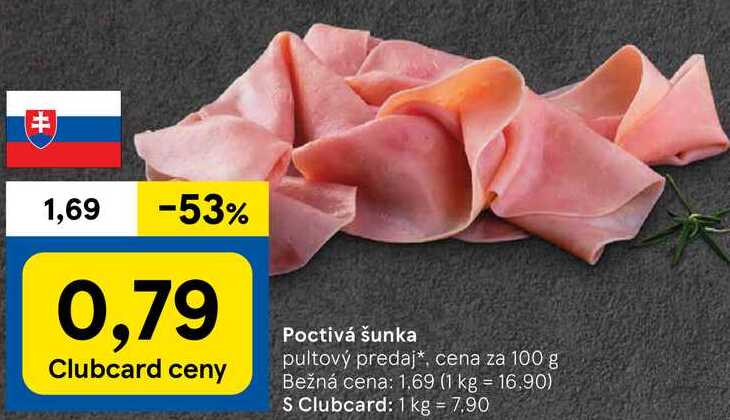 Poctivá šunka, cena za 100 g