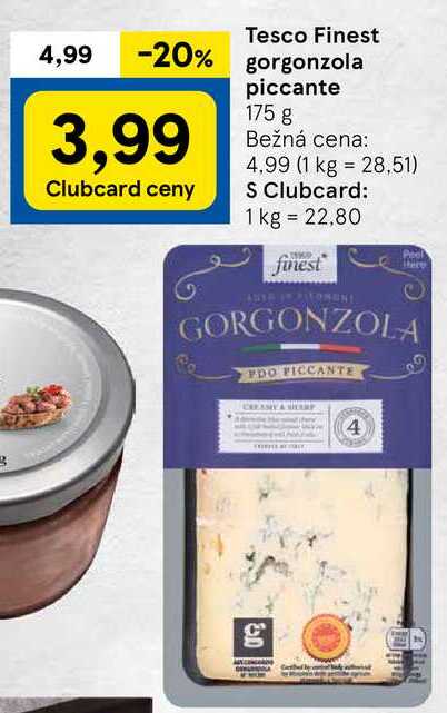 Tesco Finest gorgonzola piccante, 175 g