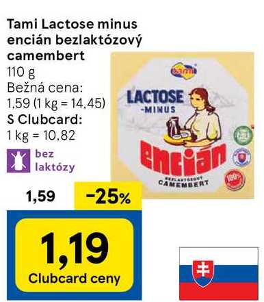 Tami Lactose minus encián bezlaktózový camembert, 110 g 