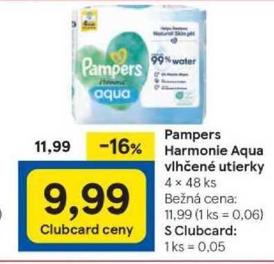 Pampers Harmonie Aqua vlhčené utierky, 4x 48 ks