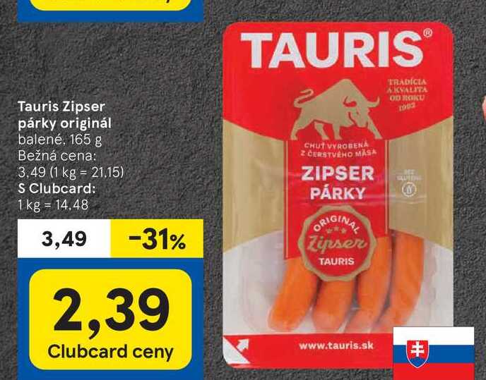 Tauris Zipser párky originál balené, 165 g 