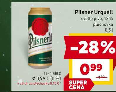 Pilsner Urquell svetlé pivo, 12% plechovka 0,5l v akcii