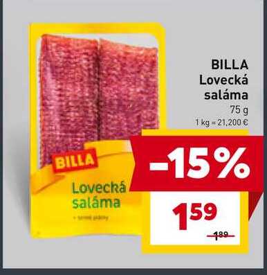 BILLA Lovecká saláma 75 g 