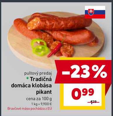 Tradičná domáca klobása pikant cena za 100 g