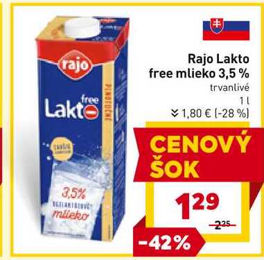 Rajo Lakto free mlieko 3,5 % trvanlivé 1l