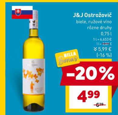 J&J Ostrožovič biele, ružové víno 0,75l v akcii