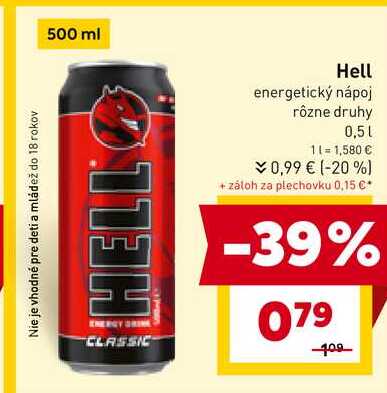 Hell energetický nápoj rôzne druhy 0,5l