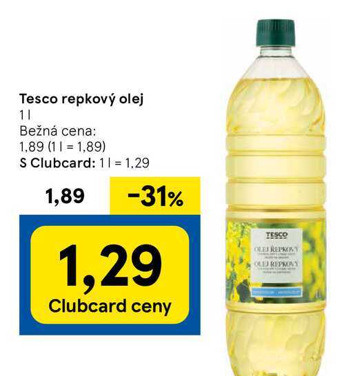 Tesco repkový olej 1l v akcii