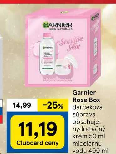 Garnier Rose Box darčeková súprava obsahuje: hydratačný krém 50 ml micelárnu vodu 400 ml 