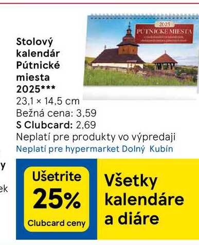 Stolový kalendár Pútnické miesta 2025 23,1 x 14,5 cm 