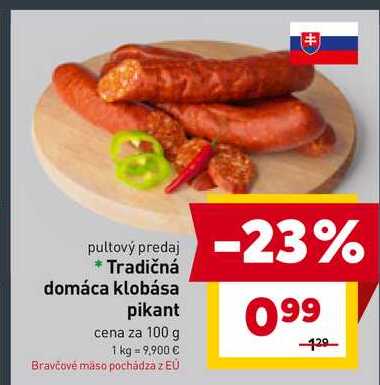 Tradičná domáca klobása pikant cena za 100 g