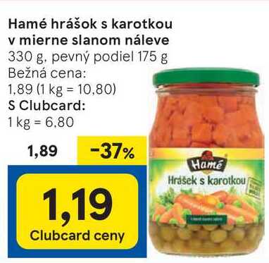 Hamé hrášok s karotkou v mierne slanom náleve, 330 g