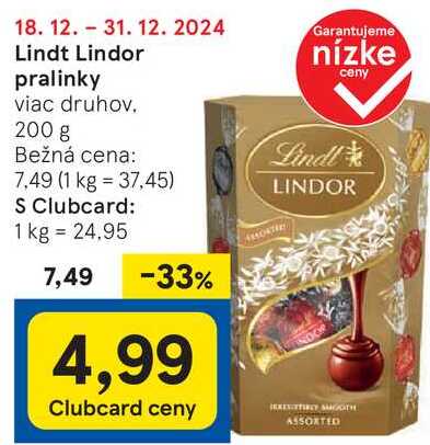 Lindt Lindor pralinky, 200 g