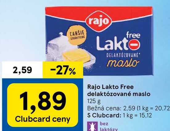 Rajo Lakto Free delaktózované maslo, 125 g 