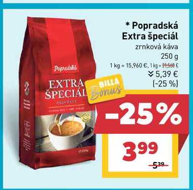 Popradská Extra špeciál zrnková káva 250 g 