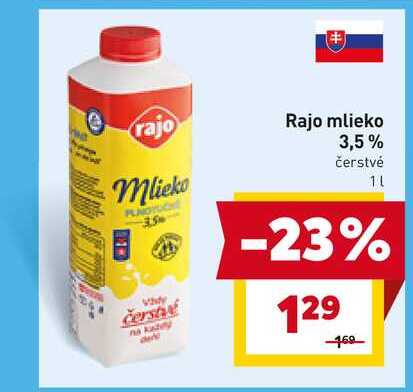 Rajo mlieko 3,5% čerstvé 1l