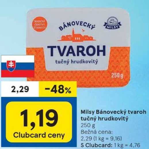 Milsy Bánovecký tvaroh tučný hrudkovitý, 250 g